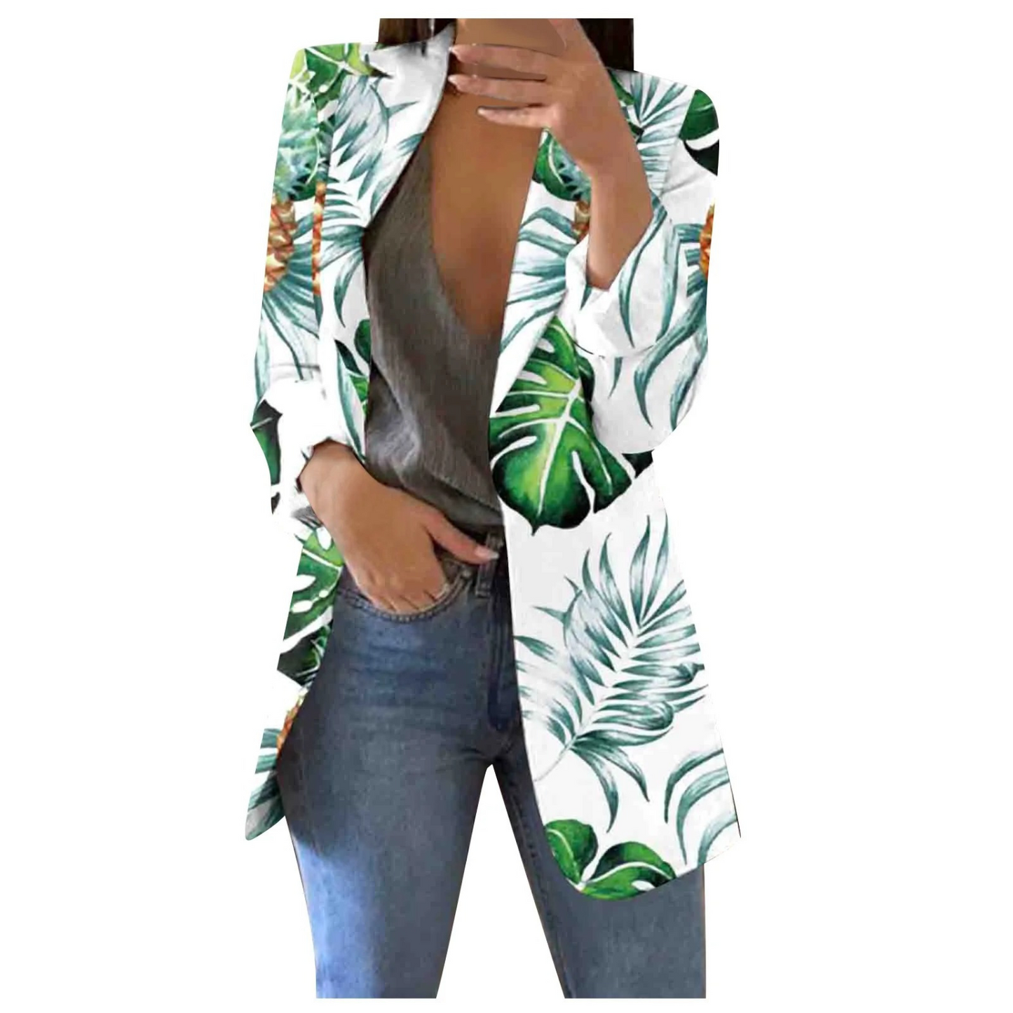 Cropped Printed Blazer Women Slim Fit Casual Business