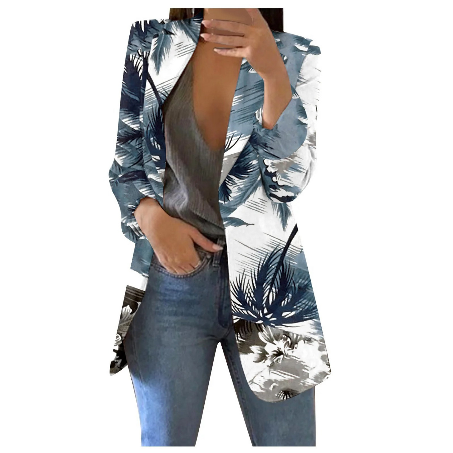 Cropped Printed Blazer Women Slim Fit Casual Business