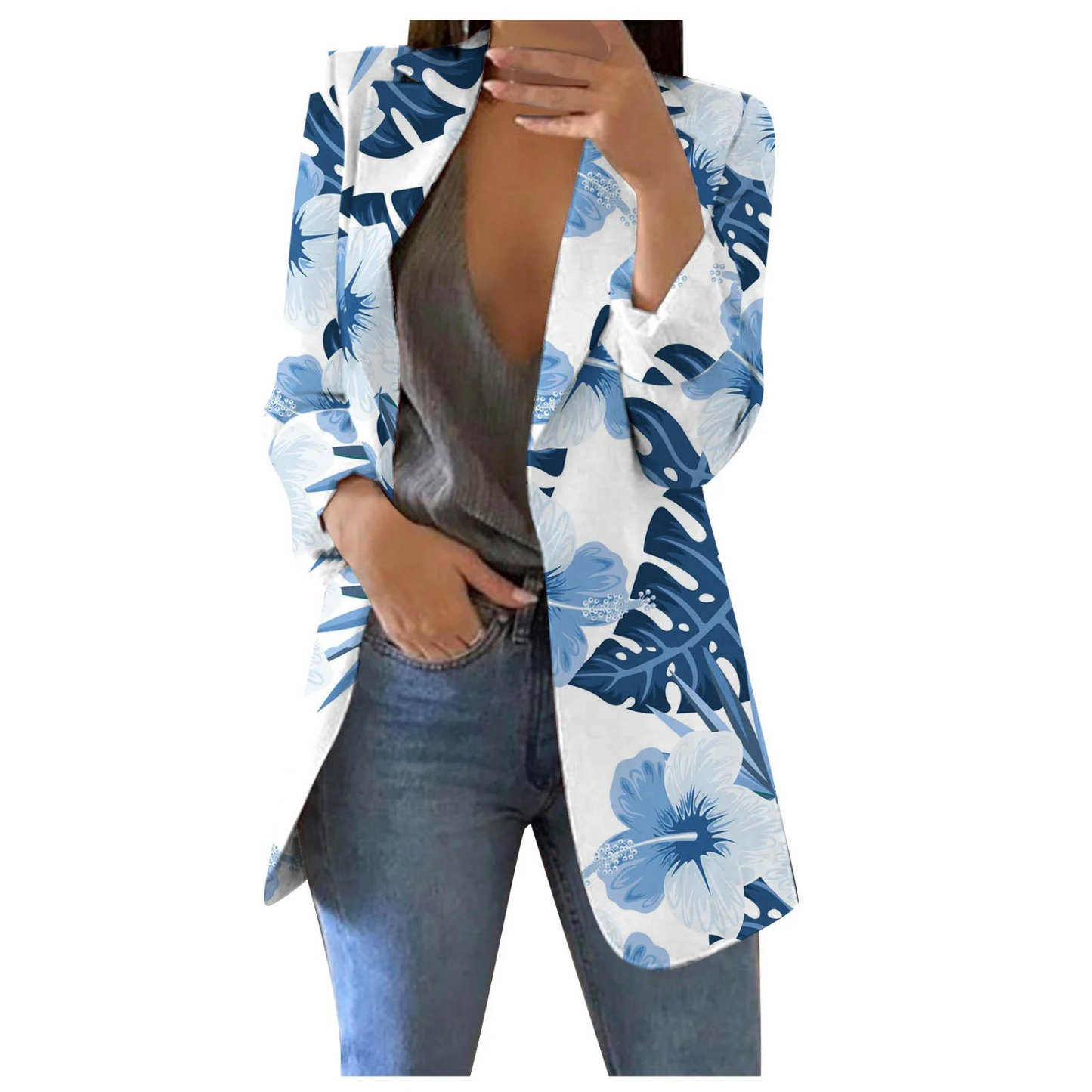 Cropped Printed Blazer Women Slim Fit Casual Business