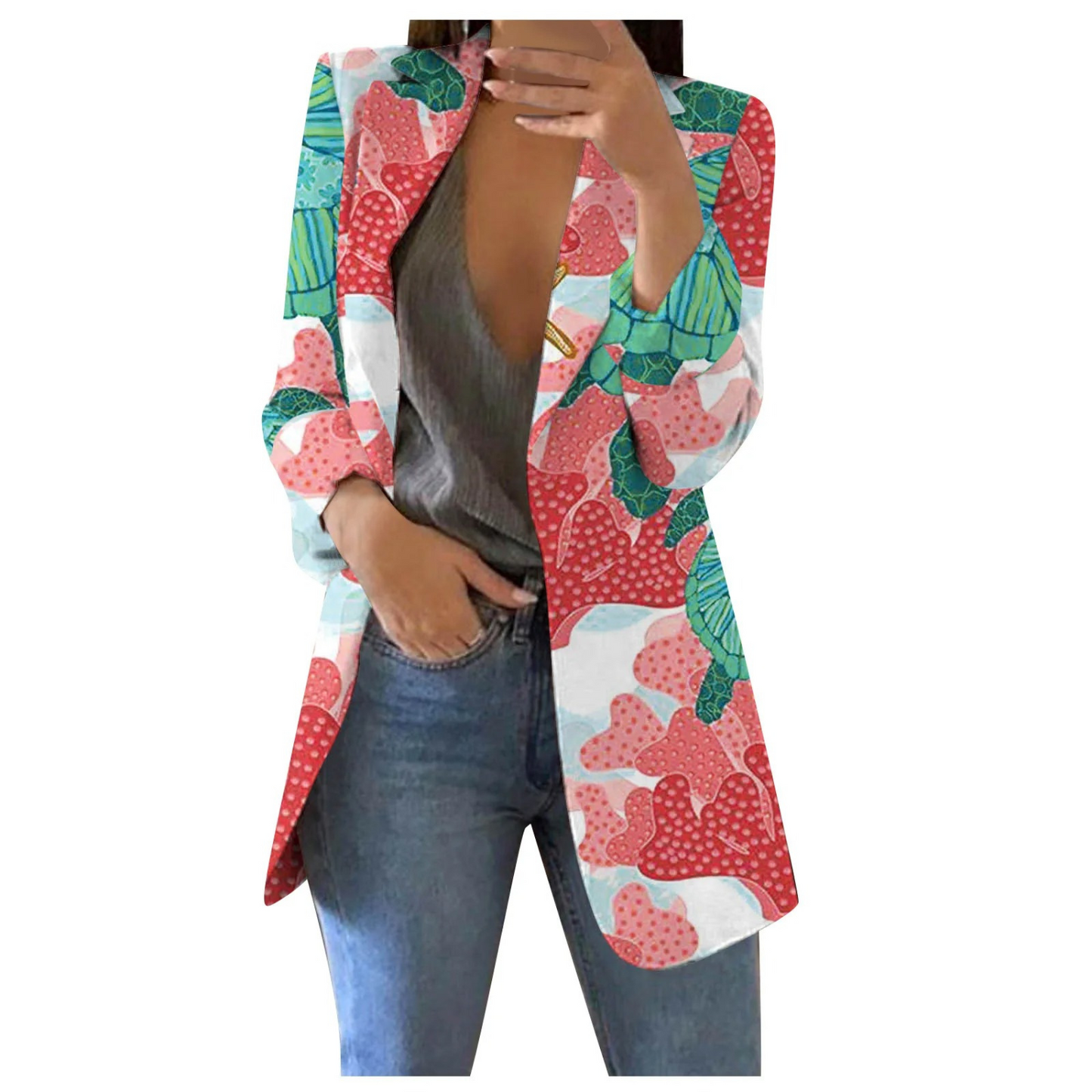 Cropped Printed Blazer Women Slim Fit Casual Business