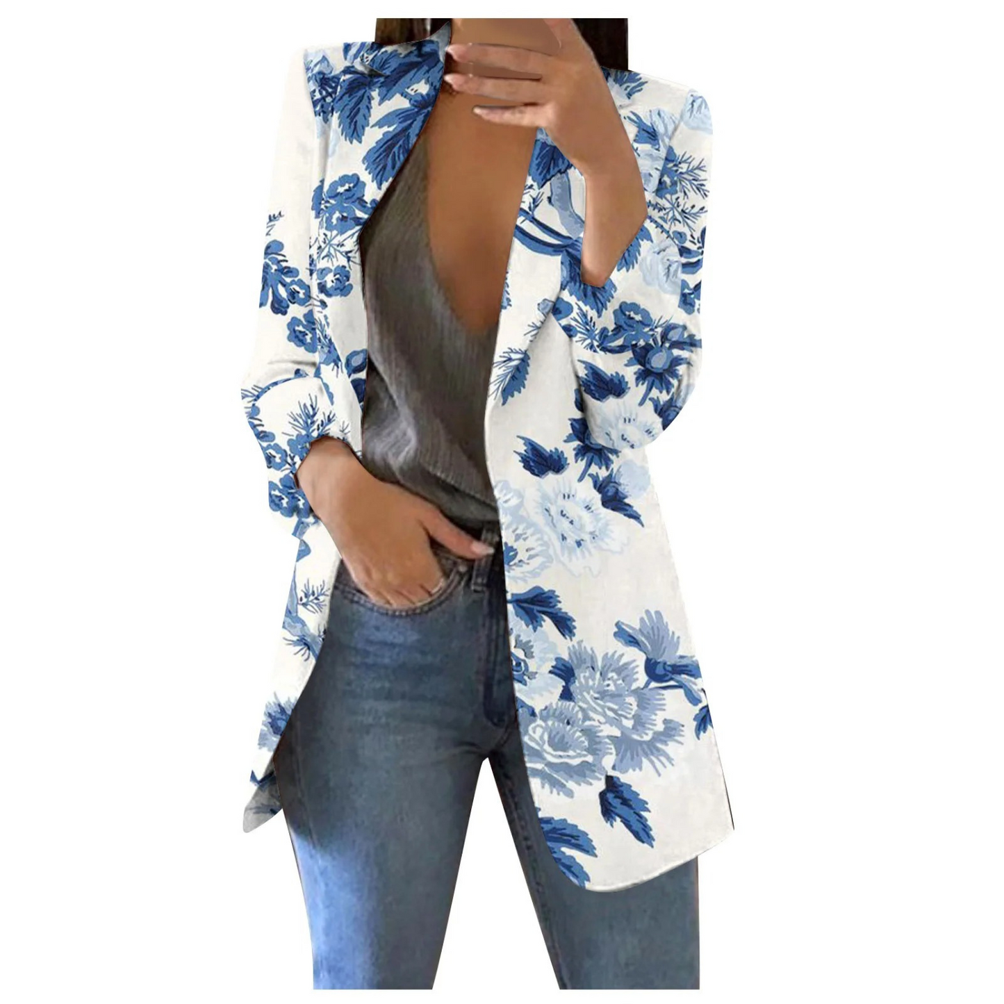 Cropped Printed Blazer Women Slim Fit Casual Business
