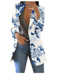 Cropped Printed Blazer Women Slim Fit Casual Business