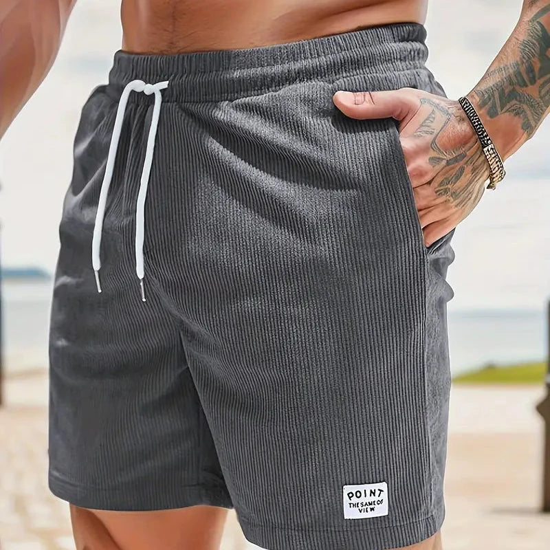 Ribbed Shorts Men Relaxed Fit Casual Summer