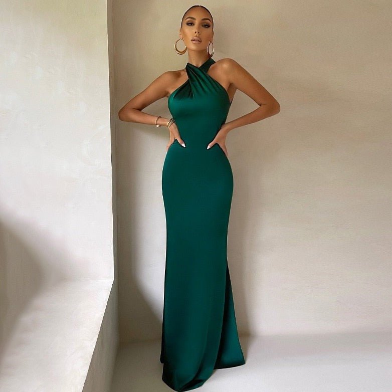 Halter Neck Maxi Dress – Elegant Backless Mermaid Fit for Evening & Events