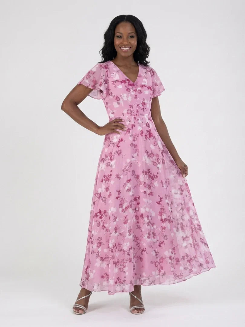 Floral Chiffon Maxi Dress Women Relaxed Fit Casual Summer