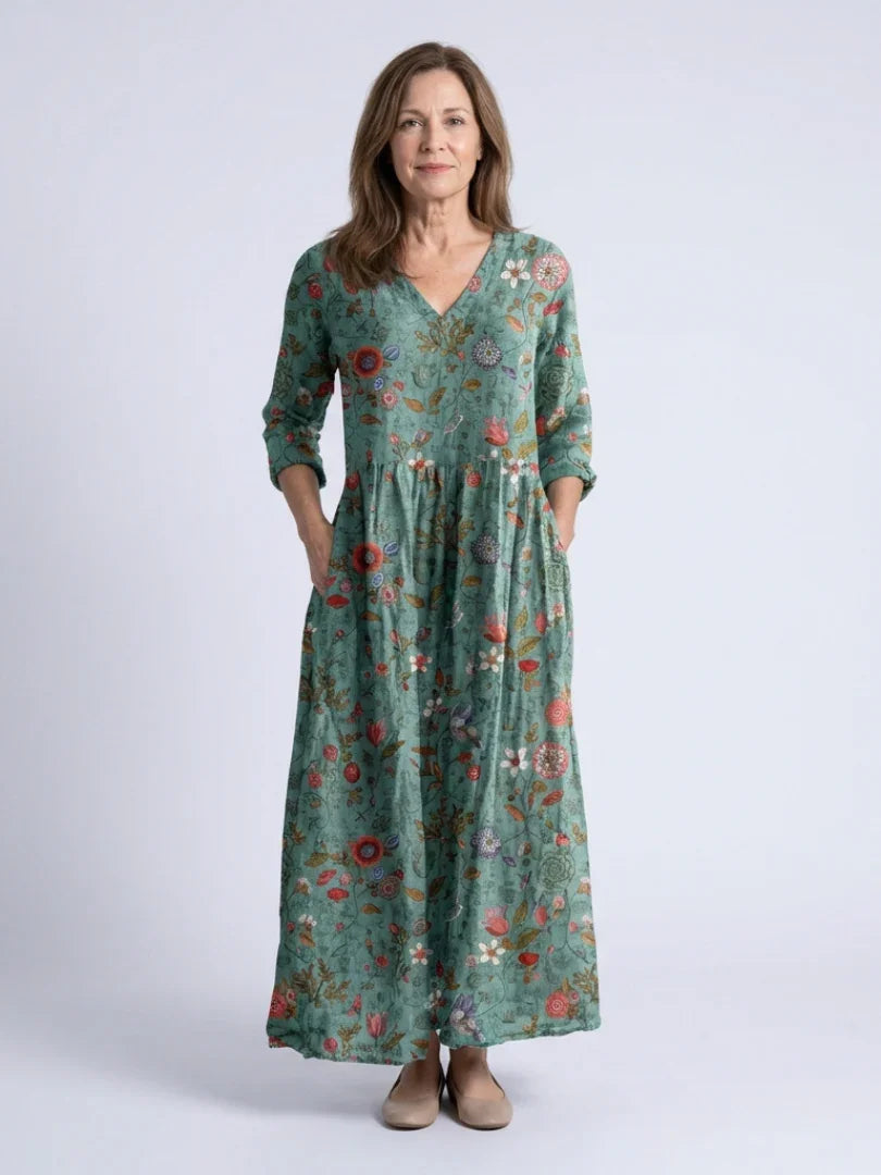 Maxi Dress Women Relaxed Fit Casual Floral V Neck