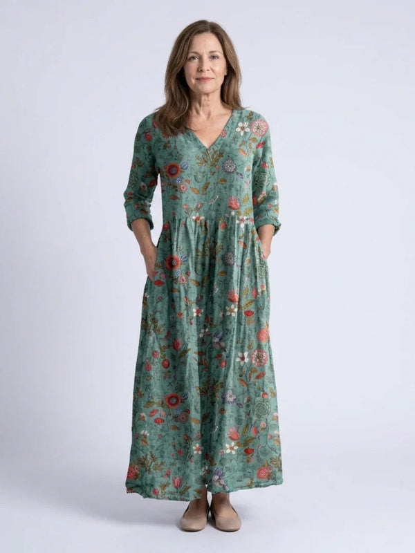 Maxi Dress Women Relaxed Fit Casual Floral V Neck