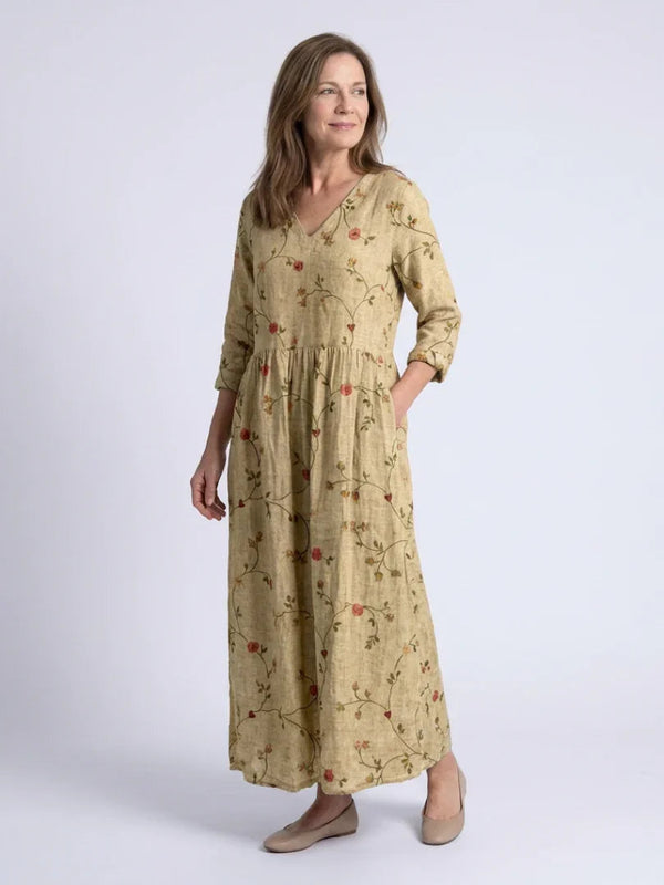 Maxi Dress Women Relaxed Fit Casual Floral V Neck