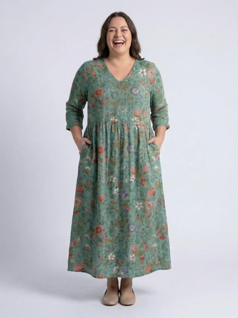 Maxi Dress Women Relaxed Fit Casual Floral V Neck