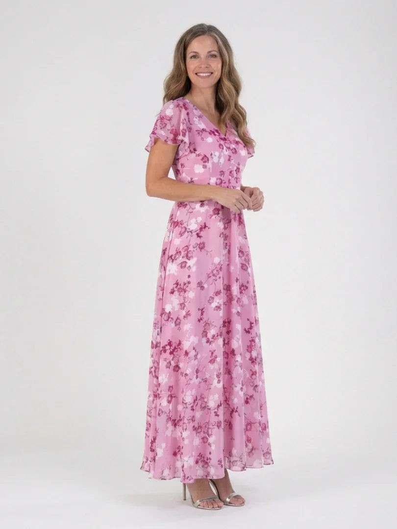 Floral Chiffon Maxi Dress Women Relaxed Fit Casual Summer