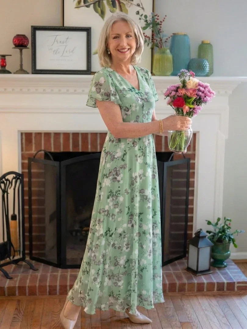 Floral Chiffon Maxi Dress Women Relaxed Fit Casual Summer
