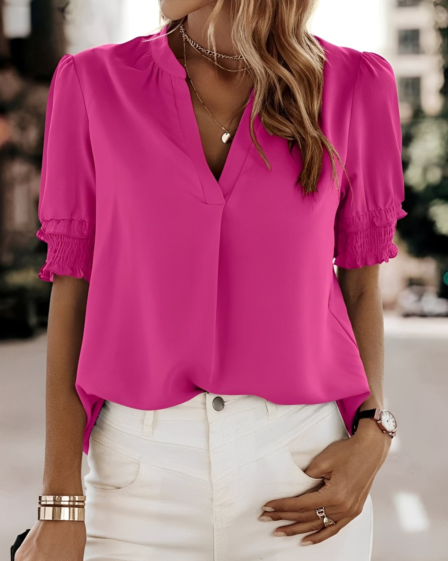 Short-Sleeve Blouse Women Relaxed Fit Casual Summer