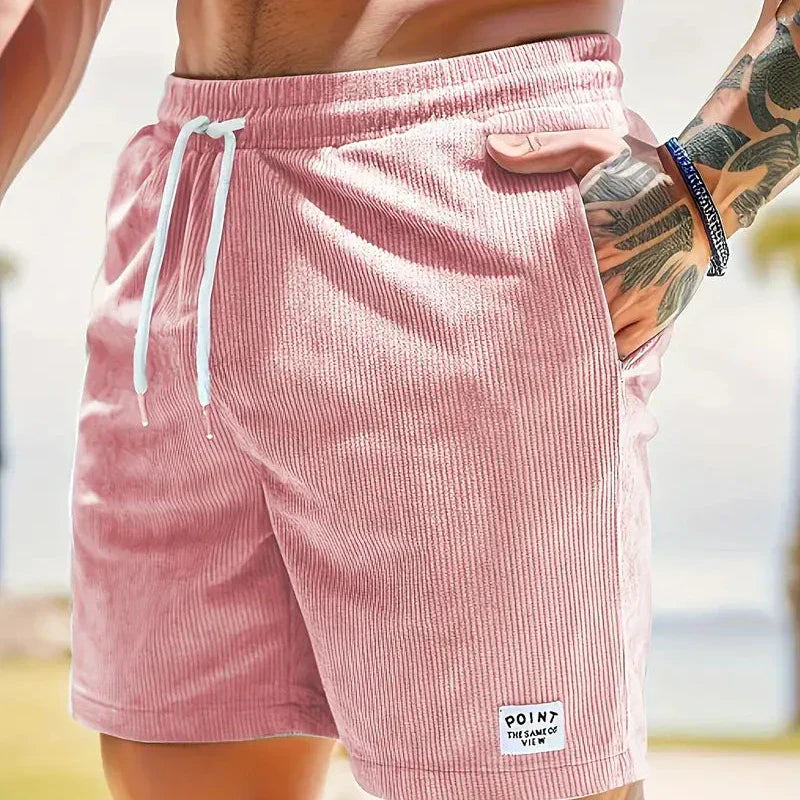 Ribbed Shorts Men Relaxed Fit Casual Summer