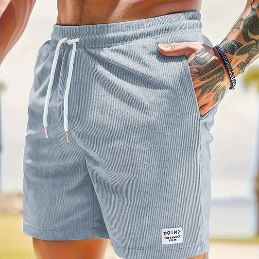 Ribbed Shorts Men Relaxed Fit Casual Summer