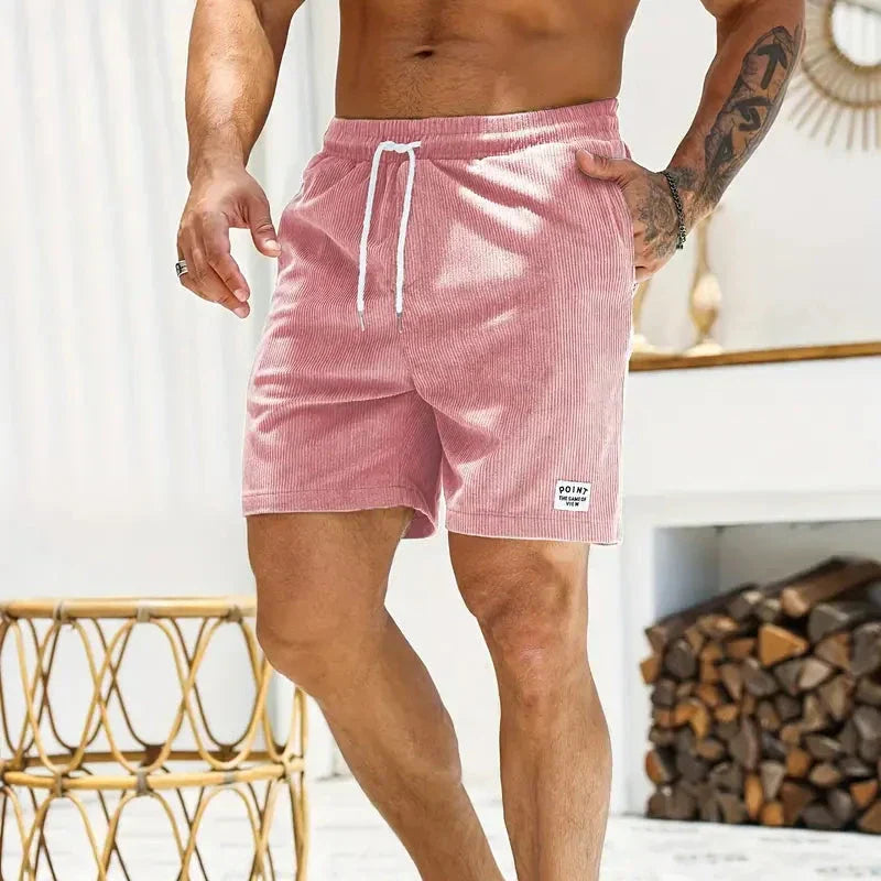 Ribbed Shorts Men Relaxed Fit Casual Summer