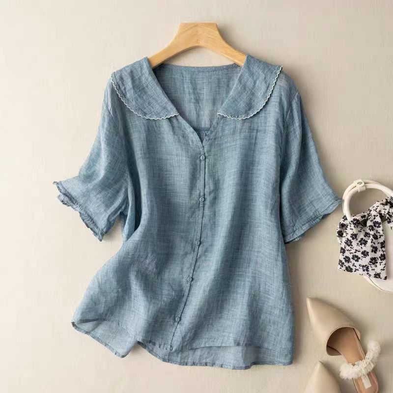 Vintage Button Detail Blouse Women Regular Fit Casual