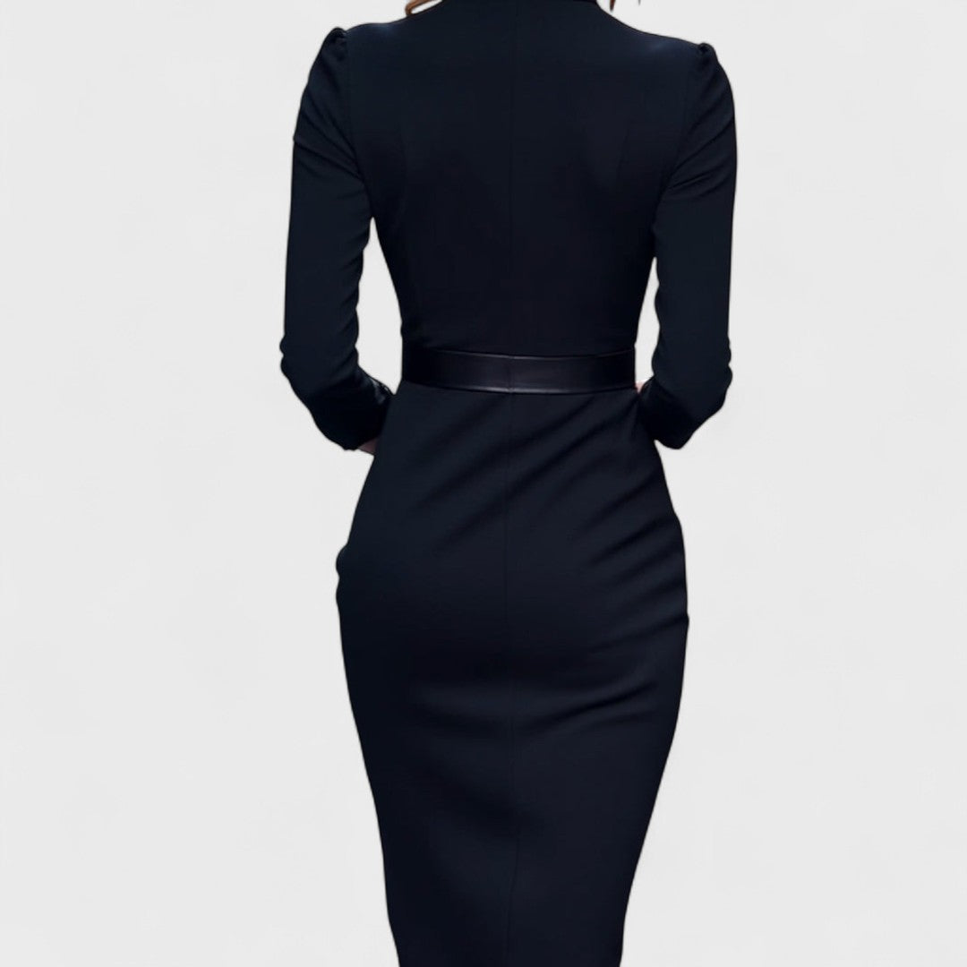 Maxi Dress Women Slim Fit Elegant V-Neck with Waist Belt