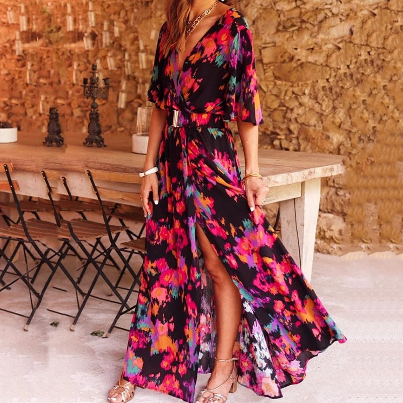 Maxi Wrap Dress Women Regular Fit Summer Casual