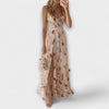 Maxi Dress Women Romantic Floral Print Strapless with Slit Summer