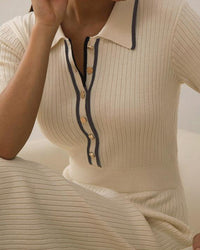 Midi Dress with Polo Collar - Elegant Women's Knitted Dress