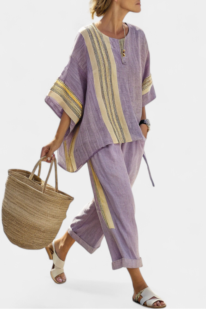 Top and Striped Pants Women Oversized Fit Casual Boho