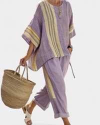 Top and Striped Pants Women Oversized Fit Casual Boho