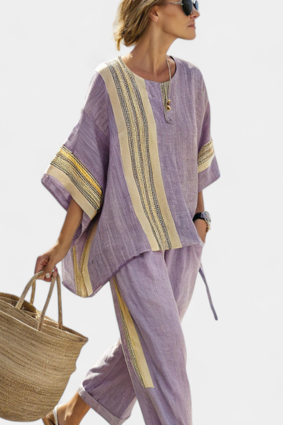 Top and Striped Pants Women Oversized Fit Casual Boho