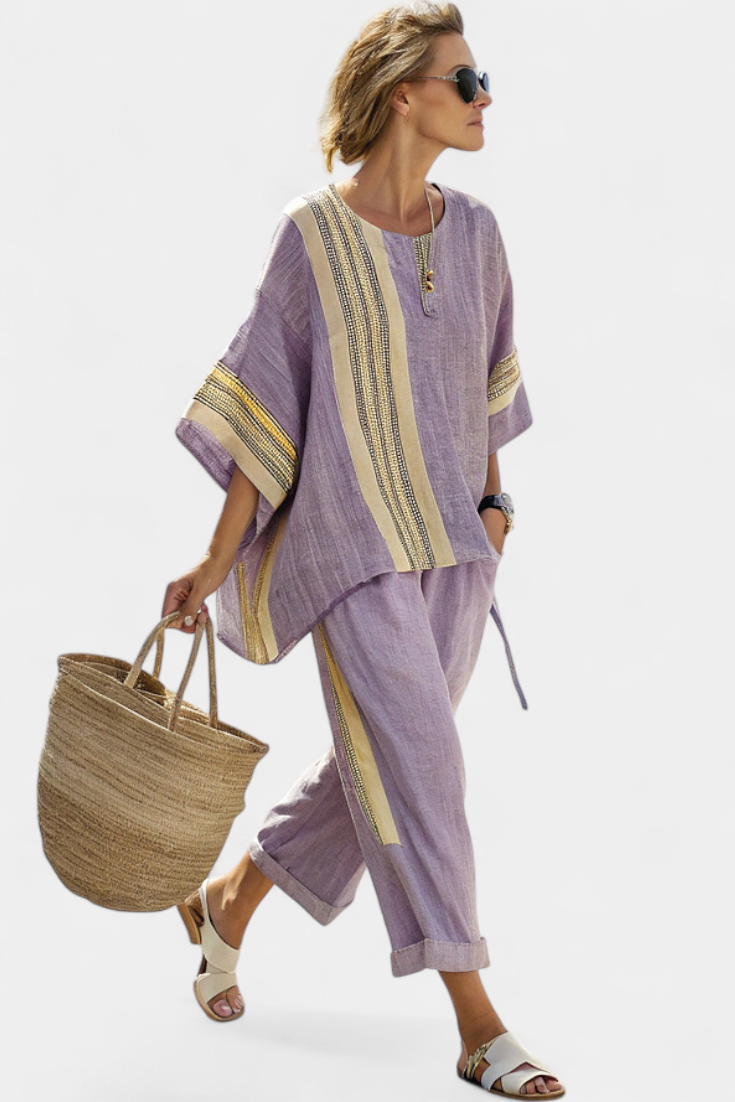 Top and Striped Pants Women Oversized Fit Casual Boho