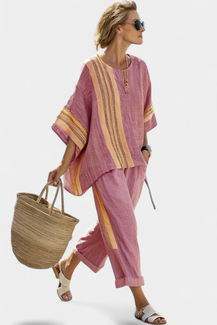 Top and Striped Pants Women Oversized Fit Casual Boho