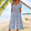 Printed V-Neck Short Sleeve Jumpsuit Women Relaxed Fit Casual Summer