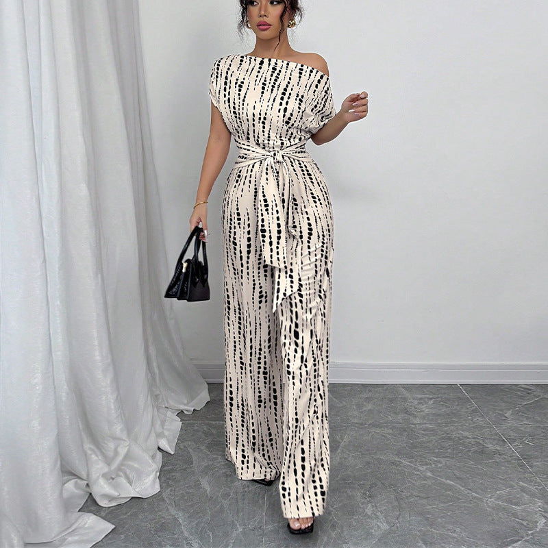 Off Shoulder Wide Leg Jumpsuit Women Relaxed Fit Casual Elegant