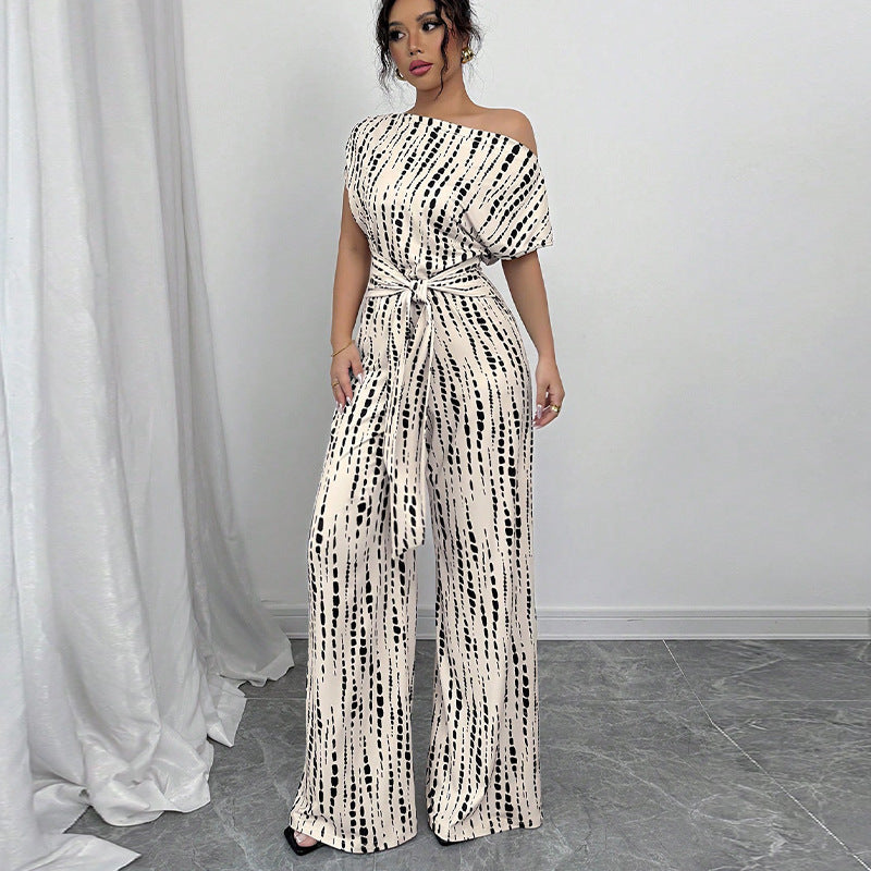 Off Shoulder Wide Leg Jumpsuit Women Relaxed Fit Casual Elegant