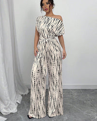 Off Shoulder Wide Leg Jumpsuit Women Relaxed Fit Casual Elegant