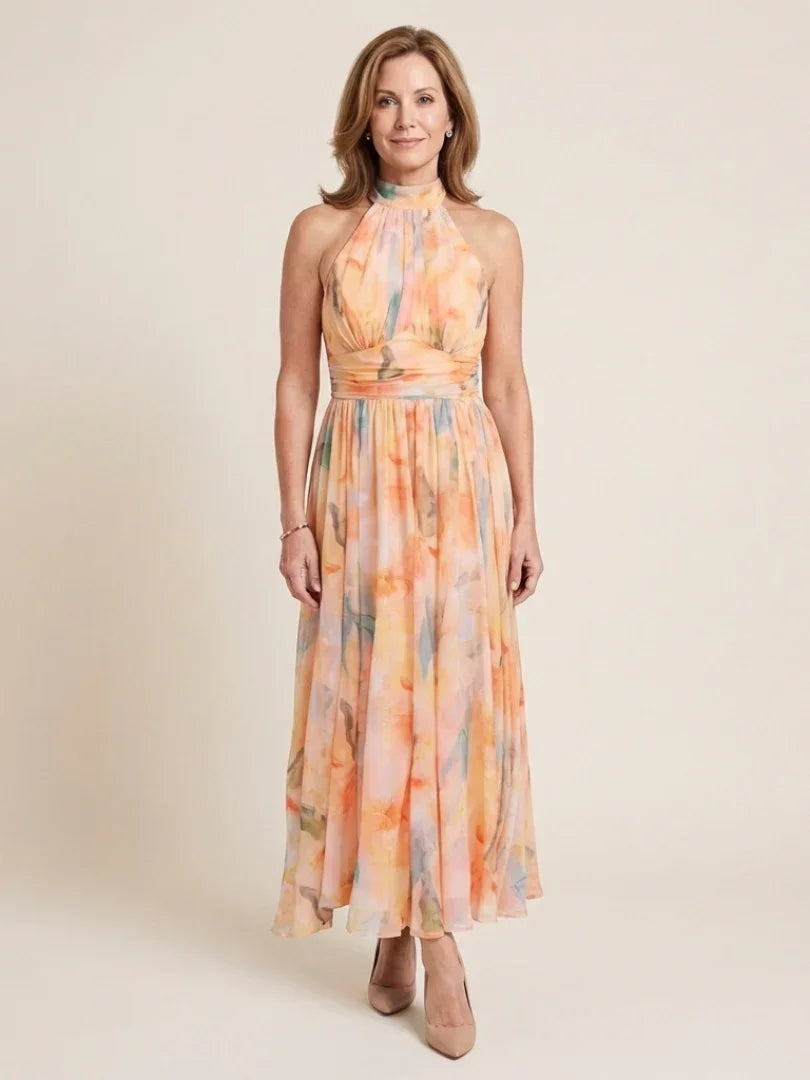 Sleeveless High Neck Midi Dress Women Fitted Casual
