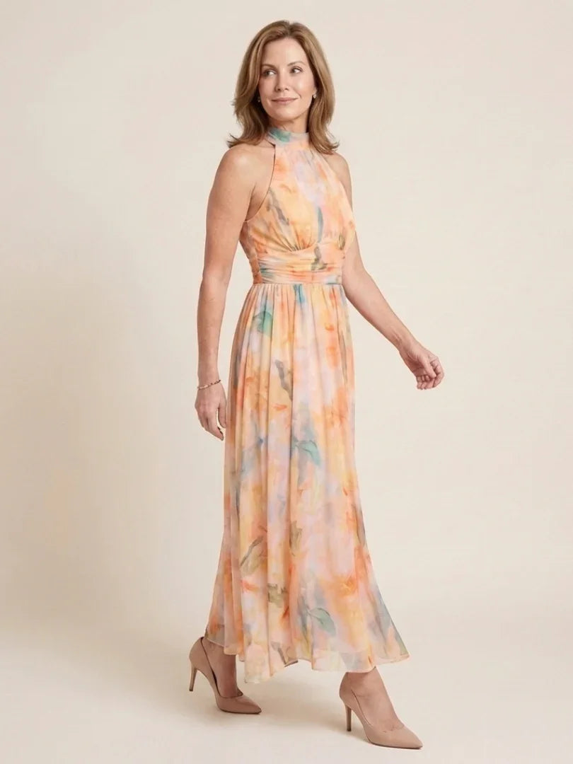 Sleeveless High Neck Midi Dress Women Fitted Casual