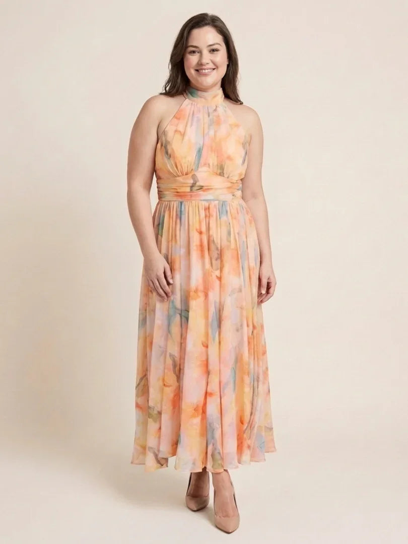 Sleeveless High Neck Midi Dress Women Fitted Casual