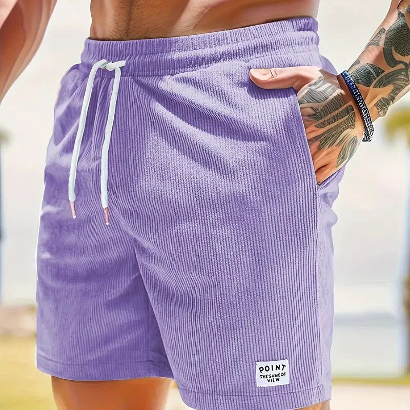 Ribbed Shorts Men Relaxed Fit Casual Summer