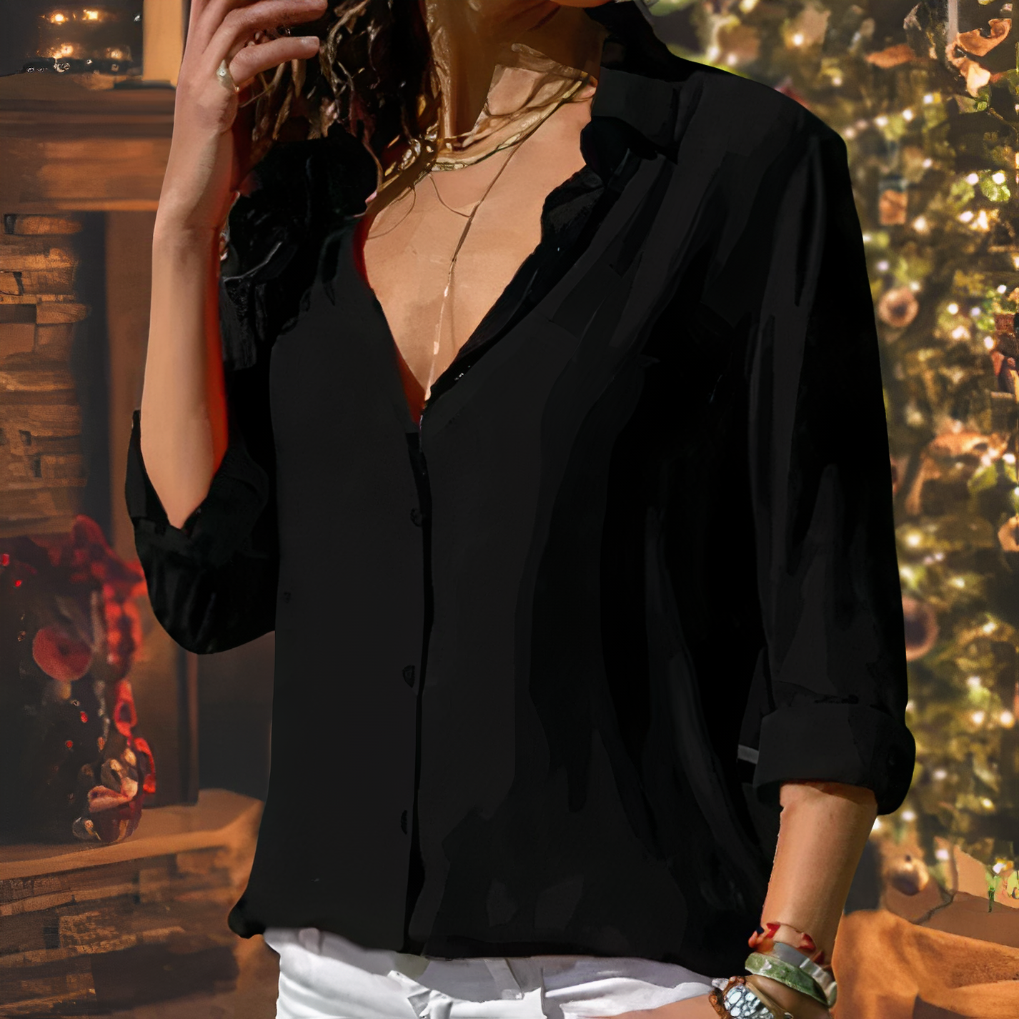 Blouse Women Regular Fit Casual Elegant Long Sleeve