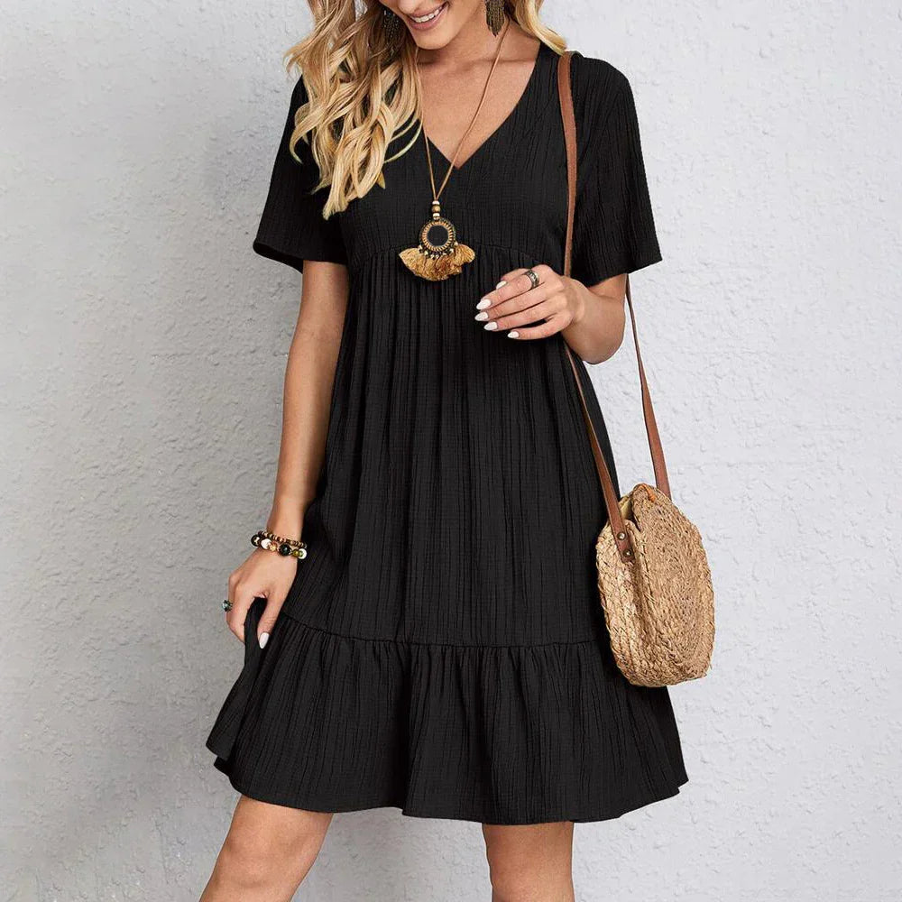 Vintage Ruffle Neck Dress Women Relaxed Fit Casual Summer