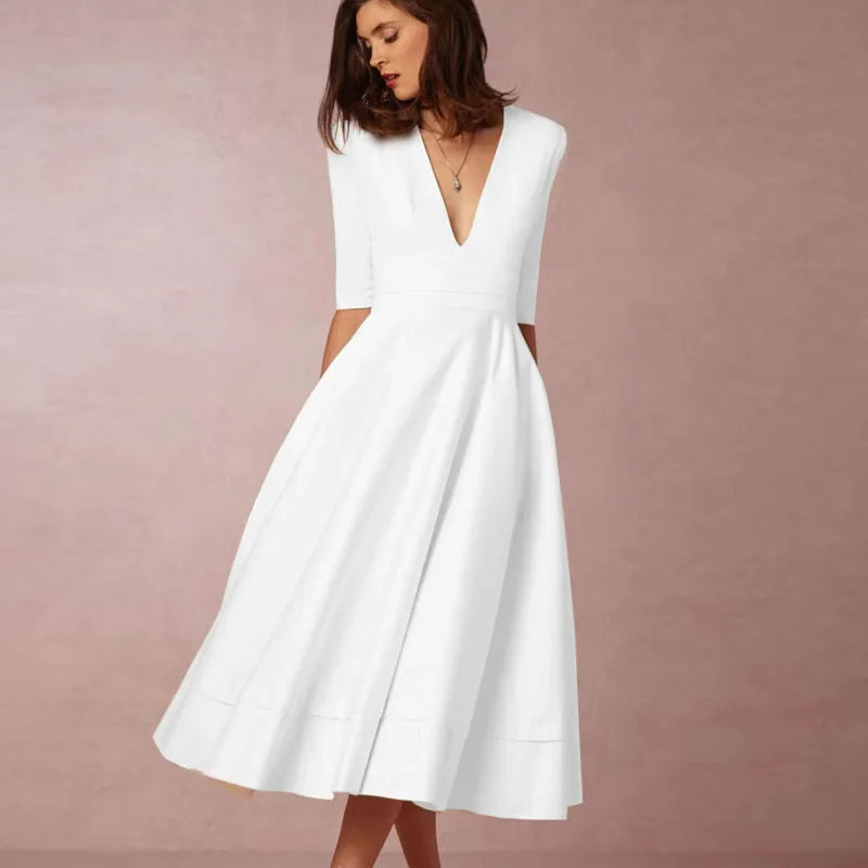 A-Line Midi Dress Women Fitted Casual Elegant