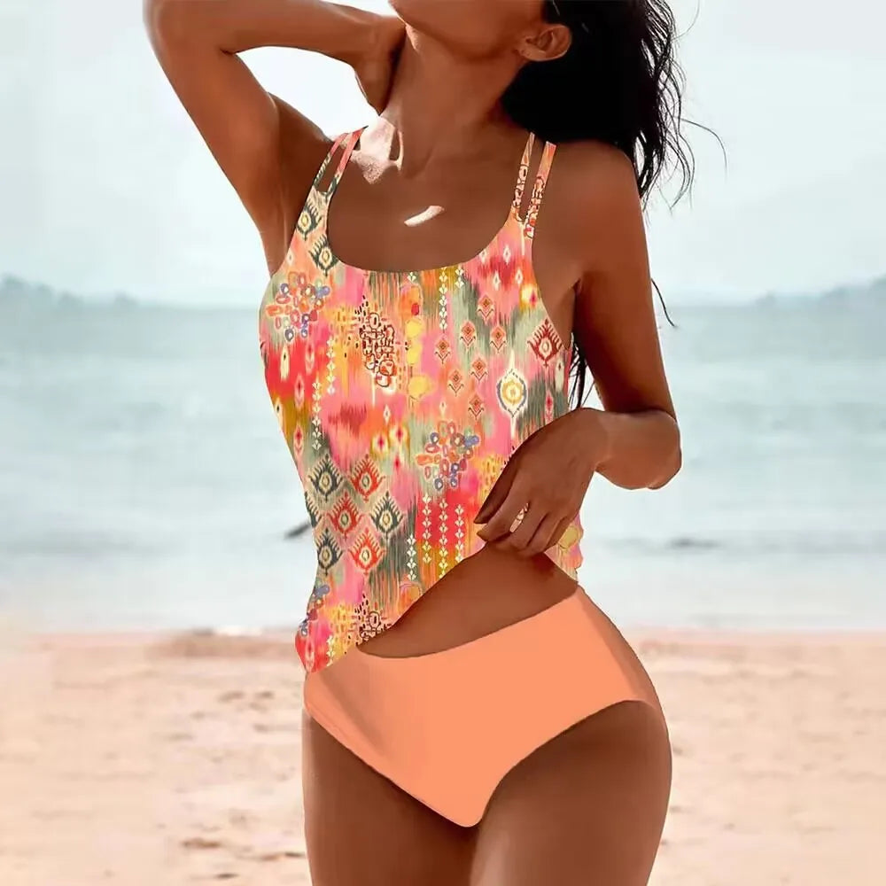 Asymmetrical Tankini Women Regular Fit Summer Beachwear Boho