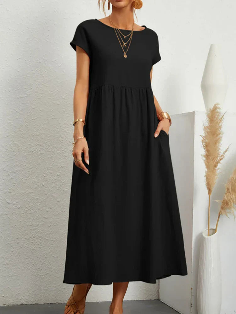 O-neck Vintage Dress Women Relaxed Fit Casual Summer