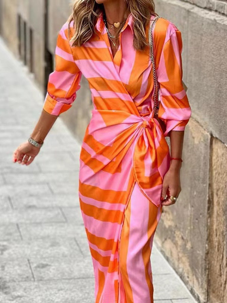 Summer Maxi Wrap Dress Women Regular Fit Casual