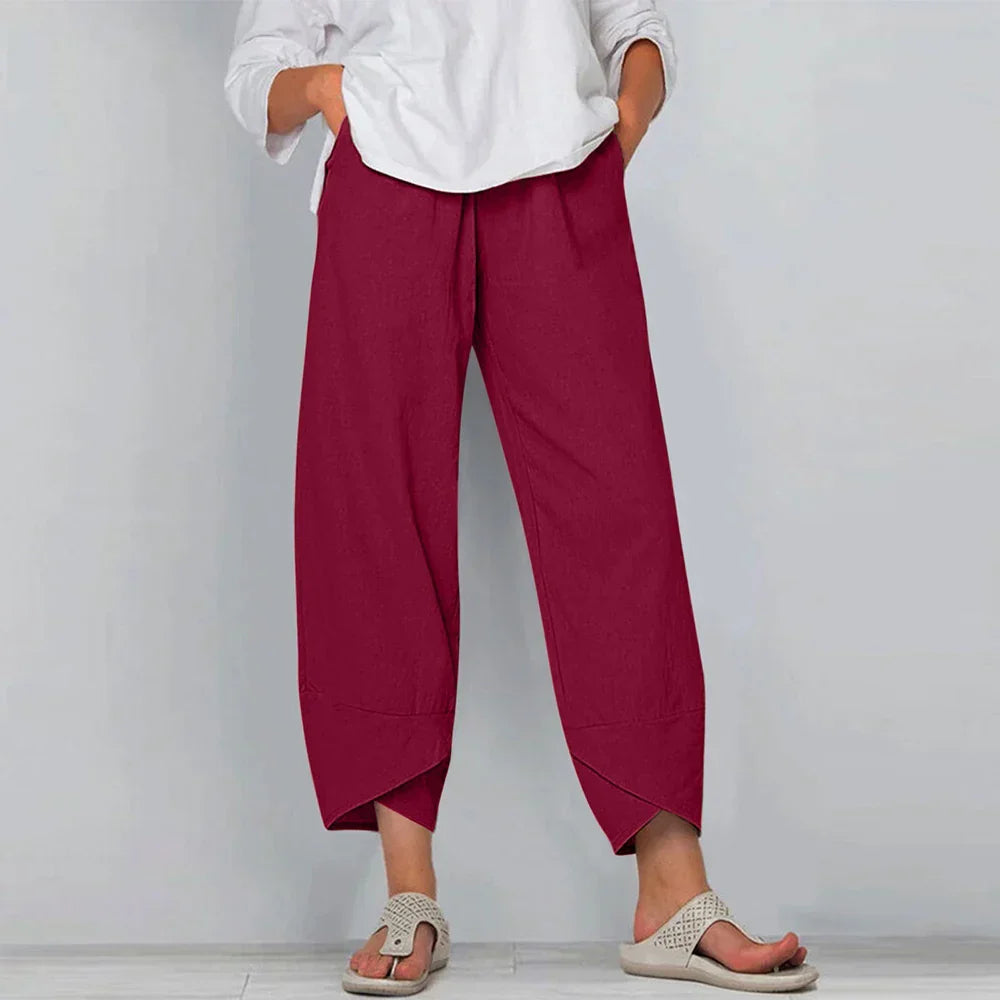 Culotte Pants Women Relaxed Fit Casual Beige