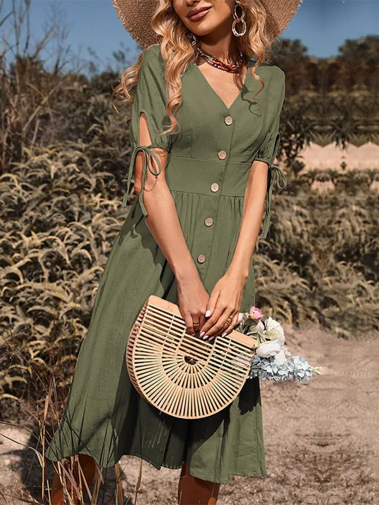 V-Neck Dress Women Regular Fit Casual Summer
