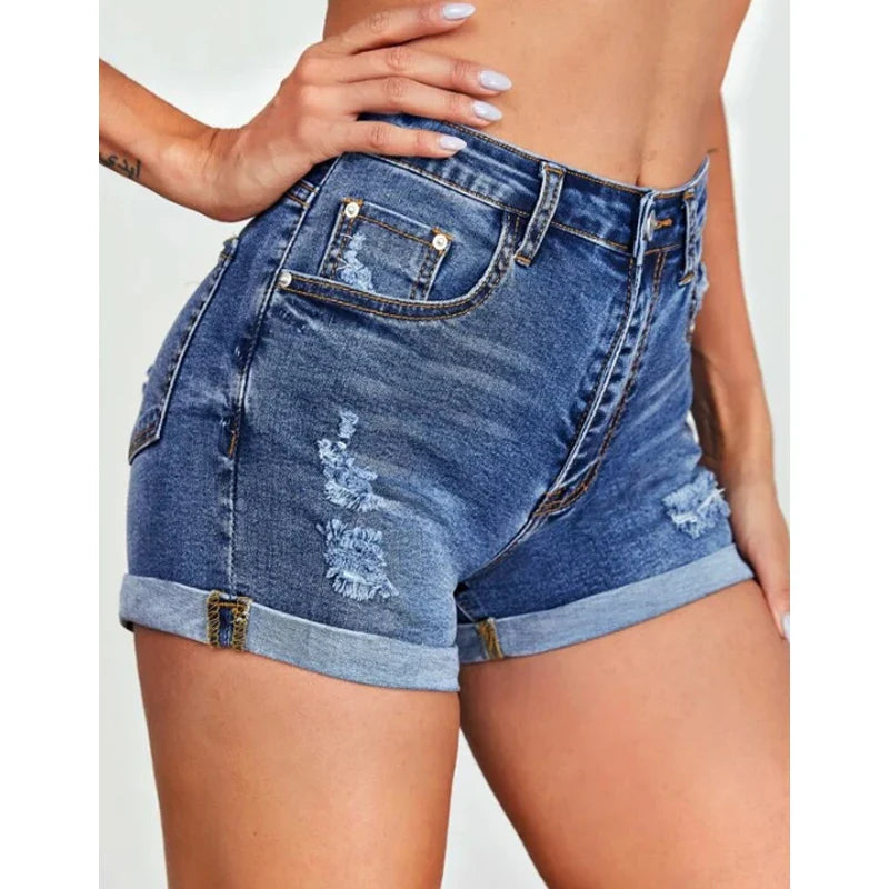 High-Waisted Distressed Shorts Women Regular Fit Casual Summer