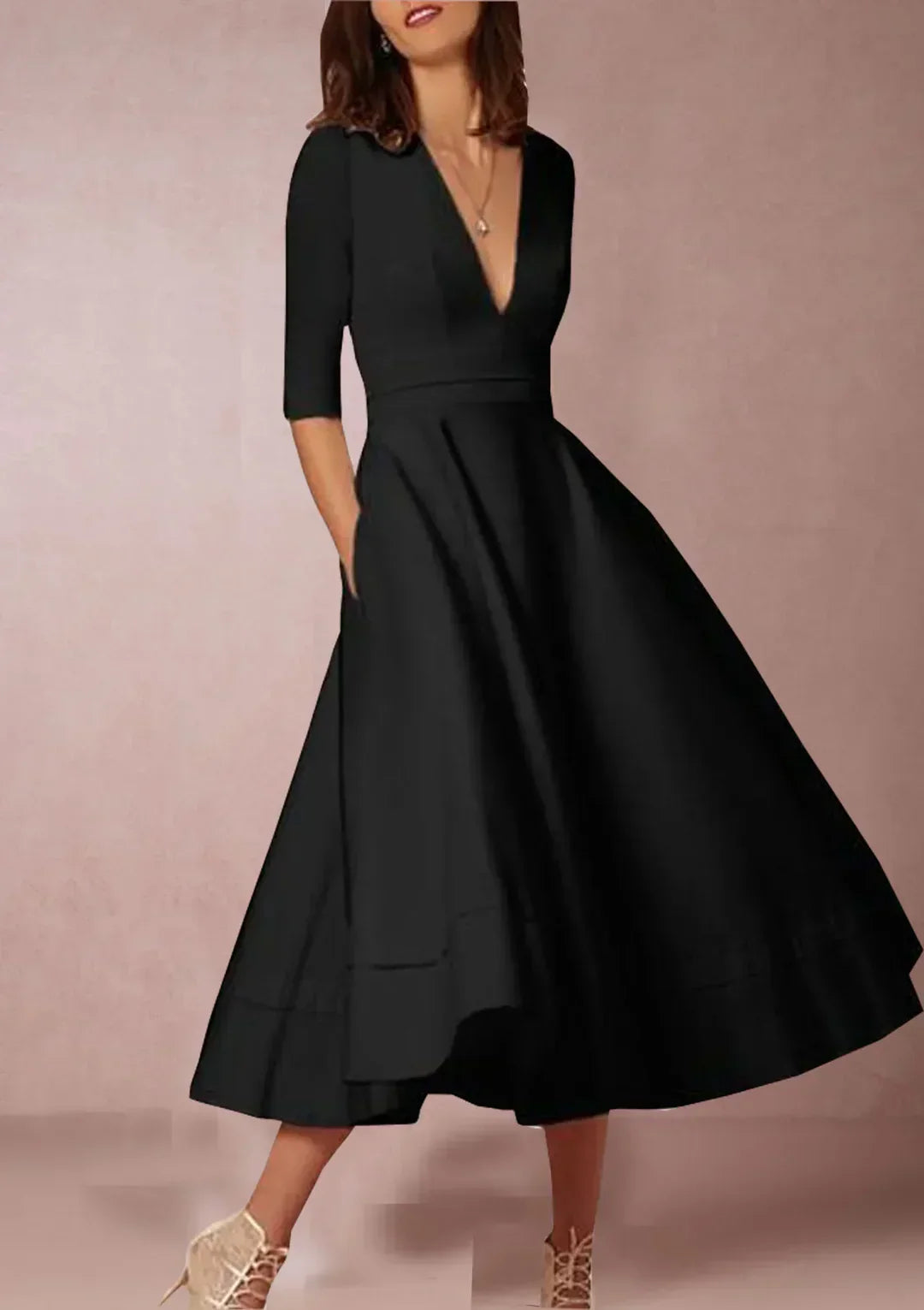 A-Line Midi Dress Women Fitted Casual Elegant