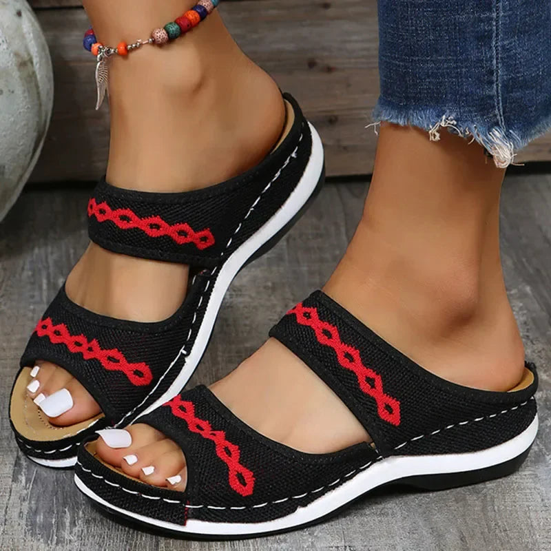 Slip-On Sandals Women Casual Summer Embroidered