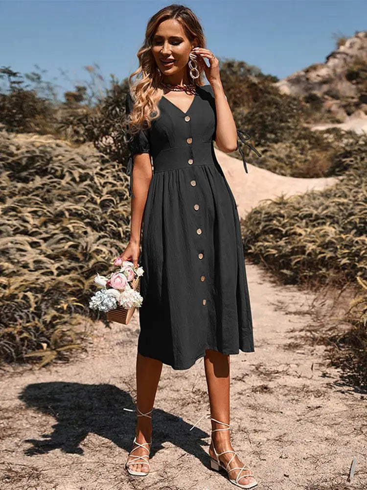V-Neck Dress Women Regular Fit Casual Summer