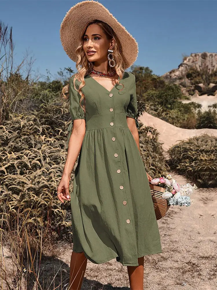 V-Neck Dress Women Regular Fit Casual Summer